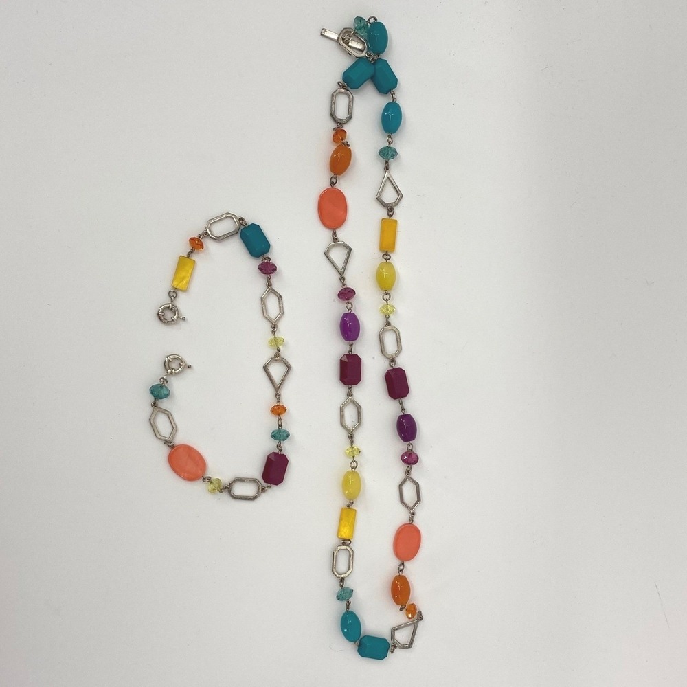 Premier Designs Necklace Bracelet Set Multi-Functional Layers Aqua Orange Violet